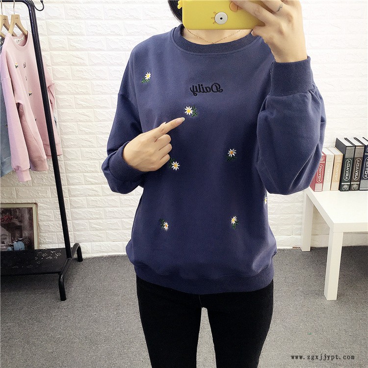 POM春季新款韓版女裝 純棉全刺繡小花寬松加肥衛衣女 批發示例圖5